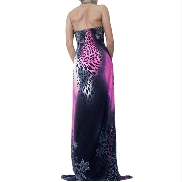 Vintage Y2K Halter Maxi Dress Pink Leopard Medium - Picture 8 of 11